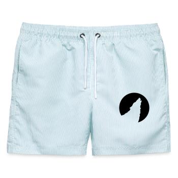 heulender Wolf - Männer Badeshorts - hellblau gestreift - Vorne - AI Model Male 178 light (178cm)