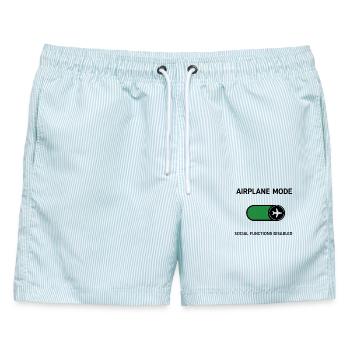 AIRPLANE MODE | Social Functions Disabled  - Männer Badeshorts - hellblau gestreift - Vorne - AI Model Male 178 light (178cm)