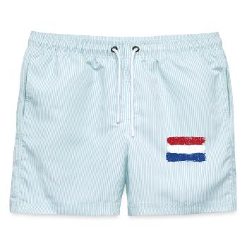 Pinselstriche der niederländischen Flagge - Männer Badeshorts - hellblau gestreift - Vorne - AI Model Male 178 light (178cm)