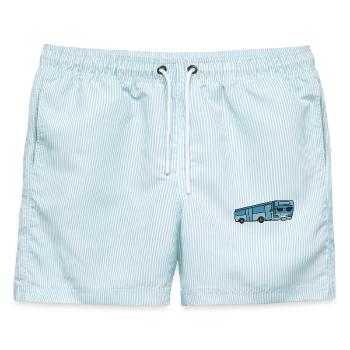 Bus mit Sonnenbrille - Männer Badeshorts - hellblau gestreift - Vorne - AI Model Male 178 light (178cm)