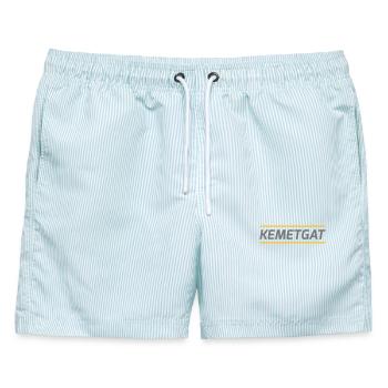 Kemetga - Antwerpener Dialekt - Männer Badeshorts - hellblau gestreift - Vorne - AI Model Male 178 light (178cm)