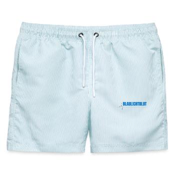 Blaulichtblut – Stolz, Teamgeist und Leidenschaft  - Männer Badeshorts - hellblau gestreift - Vorne - AI Model Male 178 light (178cm)
