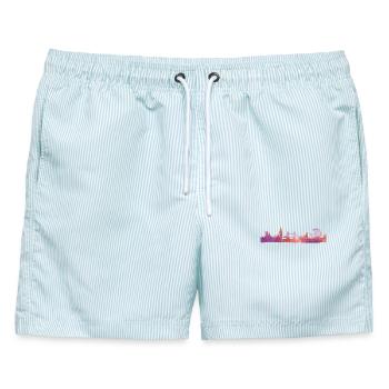 Londoner Aquarell-Skyline - Männer Badeshorts - hellblau gestreift - Vorne - AI Model Male 178 light (178cm)
