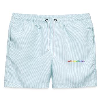 Das Leben ist bunt. - Männer Badeshorts - hellblau gestreift - Vorne - AI Model Male 178 light (178cm)