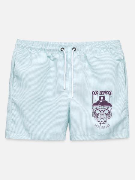 Totenkopf Punk Kunst Retro - Männer Badeshorts - hellblau gestreift