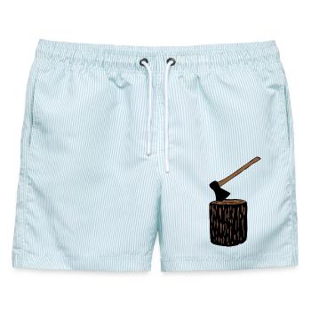 Axt und Baumstamm - Männer Badeshorts - hellblau gestreift - Vorne - AI Model Male 178 light (178cm)