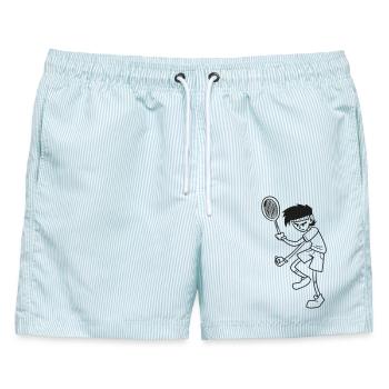 Tennisspieler - Männer Badeshorts - hellblau gestreift - Vorne - AI Model Male 178 light (178cm)
