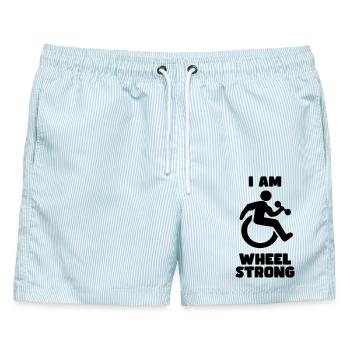 Ich bin radstark. Für starke Rollstuhlfahrer* - Männer Badeshorts - hellblau gestreift - Vorne - AI Model Male 178 light (178cm)