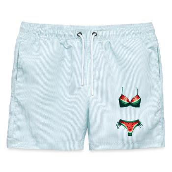 Wassermelonen Bikini Shirt Wassermelone Geschenk - Männer Badeshorts - hellblau gestreift - Vorne - AI Model Male 178 light (178cm)