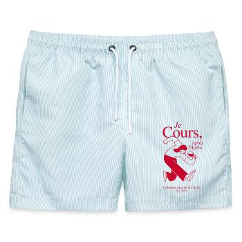 Ich laufe dem Apéro hinterher - Männer Badeshorts - hellblau gestreift - Vorne - AI Model Male 178 light (178cm)