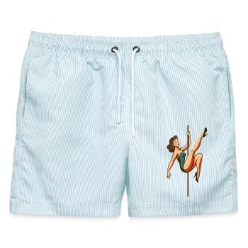 Pole Dance Poledancerin brünett Retro 50er Geschen - Männer Badeshorts - hellblau gestreift - Vorne - AI Model Male 178 light (178cm)