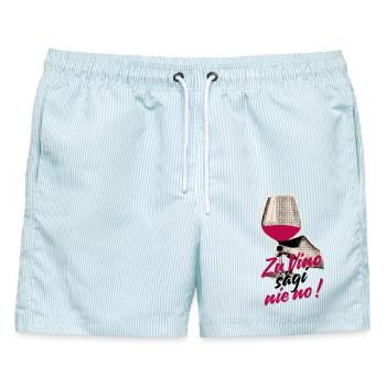Zu Vino sägi nie no Schweizerdeutsch Weinliebhaber - Männer Badeshorts - hellblau gestreift - Vorne - AI Model Male 178 light (178cm)
