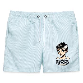 Geh niemals komplett zum Psycho-Porträt-T-Shirt - Männer Badeshorts - hellblau gestreift - Vorne - AI Model Male 178 light (178cm)