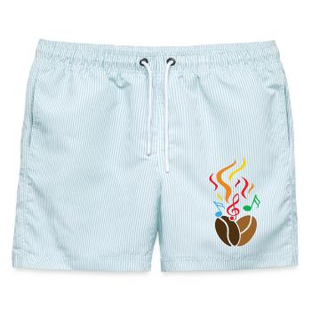 Kaffeebohnen mit Noten - Männer Badeshorts - hellblau gestreift - Vorne - AI Model Male 178 light (178cm)