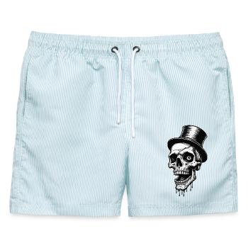 Zylinder Schaedel - Männer Badeshorts - hellblau gestreift - Vorne - AI Model Male 178 light (178cm)