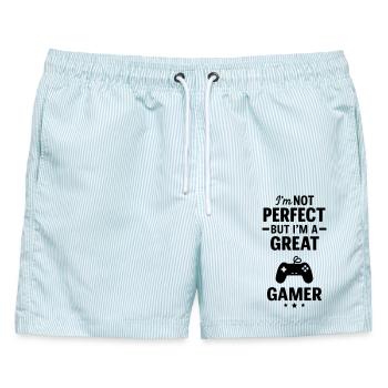 Super Gamer Videospiel Controller - Männer Badeshorts - hellblau gestreift - Vorne - AI Model Male 178 light (178cm)