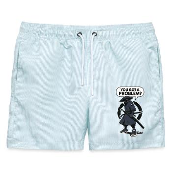 Schatten ninja mit Spruch - Männer Badeshorts - hellblau gestreift - Vorne - AI Model Male 178 light (178cm)