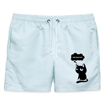 Lustige Katze "Fass mich nicht an" - Männer Badeshorts - hellblau gestreift - Vorne - AI Model Male 178 light (178cm)