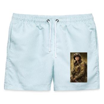 Kriegsheldin im Fliegeranzug - Männer Badeshorts - hellblau gestreift - Vorne - AI Model Male 178 light (178cm)