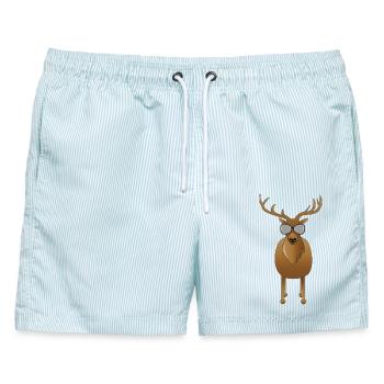 Platzhirsch mit Sonnenbrille - Männer Badeshorts - hellblau gestreift - Vorne - AI Model Male 178 light (178cm)