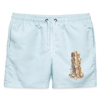 Holzschnitzerei Schnitzen Holzschnitzen - Männer Badeshorts - hellblau gestreift - Vorne - AI Model Male 178 light (178cm)