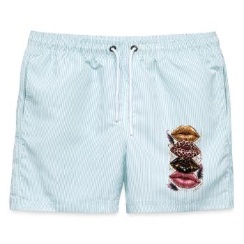 Glamour Lippenkollage Leopardenglanz - Männer Badeshorts - hellblau gestreift - Vorne - AI Model Male 178 light (178cm)