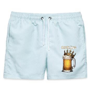 Bierkönig Krug Krone Bierzelt King saufen - Männer Badeshorts - hellblau gestreift - Vorne - AI Model Male 178 light (178cm)