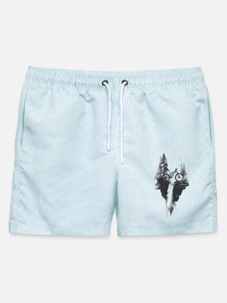 Mountainbike Waldlandschaft Waterfall Abenteuer - Männer Badeshorts - hellblau gestreift