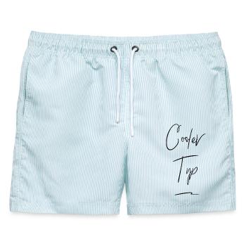 Cooler Typ Lustiger Spruch - Männer Badeshorts - hellblau gestreift - Vorne - AI Model Male 178 light (178cm)