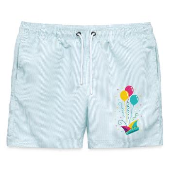 Karneval Narrenkappe mit Ballons & Konfetti - Männer Badeshorts - hellblau gestreift - Vorne - AI Model Male 178 light (178cm)