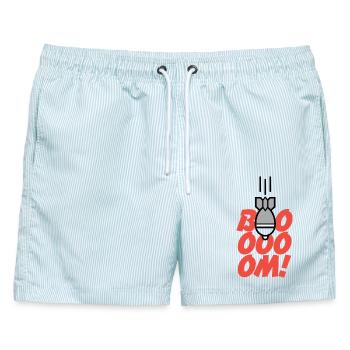 Boom – eine Schweizer Ikone - Männer Badeshorts - hellblau gestreift - Vorne - AI Model Male 178 light (178cm)