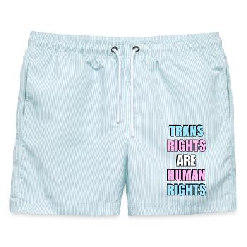 Trans-Rechte sind Menschenrechte - Männer Badeshorts - hellblau gestreift - Vorne - AI Model Male 178 light (178cm)