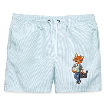 Cleverer Business Fuchs - Männer Badeshorts - hellblau gestreift - Vorne - AI Model Male 178 light (178cm)