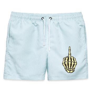 Skeletthand Mittelfinger - Männer Badeshorts - hellblau gestreift - Vorne - AI Model Male 178 light (178cm)