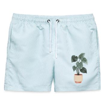 Blumentopf Minimal - Männer Badeshorts - hellblau gestreift - Vorne - AI Model Male 178 light (178cm)