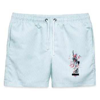Freiheitsstatue im Farbenspritzer - Männer Badeshorts - hellblau gestreift - Vorne - AI Model Male 178 light (178cm)