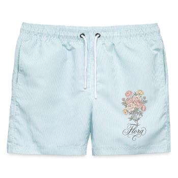 Flora Pfingstrosen Strauß Vintage - Männer Badeshorts - hellblau gestreift - Vorne - AI Model Male 178 light (178cm)