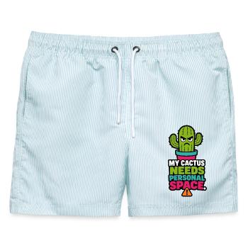 My Cactus Needs Personal Space – Pflanzen Humor - Männer Badeshorts - hellblau gestreift - Vorne - AI Model Male 178 light (178cm)