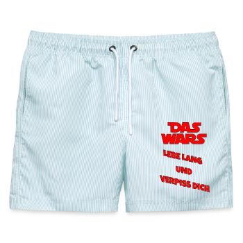 Lebe lang und Verpiss dich - Männer Badeshorts - hellblau gestreift - Vorne - AI Model Male 178 light (178cm)