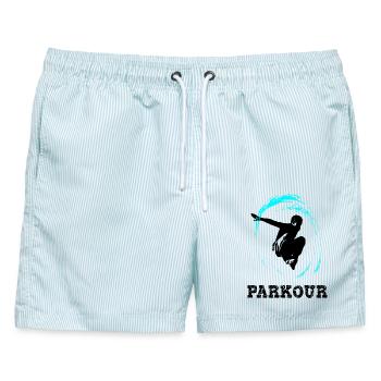 Parkour - Männer Badeshorts - hellblau gestreift - Vorne - AI Model Male 178 light (178cm)