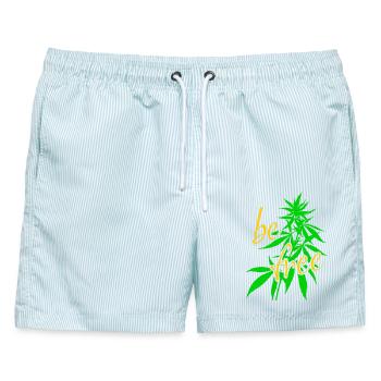 be free Hanf Blätter - Männer Badeshorts - hellblau gestreift - Vorne - AI Model Male 178 light (178cm)