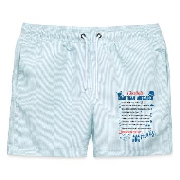 Bräutigam Checkliste - Männer Badeshorts - hellblau gestreift - Vorne - AI Model Male 178 light (178cm)