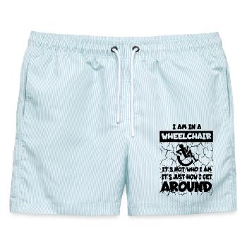 Ich bewege mich in meinem Rollstuhl * - Männer Badeshorts - hellblau gestreift - Vorne - AI Model Male 178 light (178cm)
