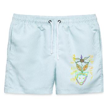 Saurer Vampir - Männer Badeshorts - hellblau gestreift - Vorne - AI Model Male 178 light (178cm)