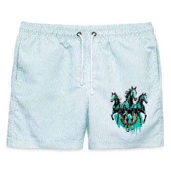 Drei Pferde mit Hufeisen – Rodeo, Pferdesport - Männer Badeshorts - hellblau gestreift - Vorne - AI Model Male 178 light (178cm)