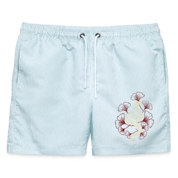Schlange mit Ginkgo im Frühling - Männer Badeshorts - hellblau gestreift - Vorne - AI Model Male 178 light (178cm)