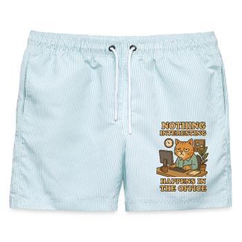 Nothing Interesting Office Katze - Männer Badeshorts - hellblau gestreift - Vorne - AI Model Male 178 light (178cm)