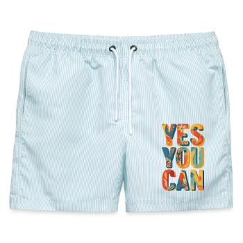 Positive vibes - Männer Badeshorts - hellblau gestreift - Vorne - AI Model Male 178 light (178cm)