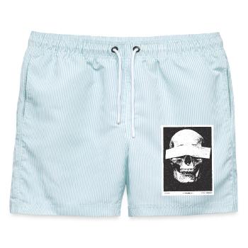 Skull grunge - Männer Badeshorts - hellblau gestreift - Vorne - AI Model Male 178 light (178cm)