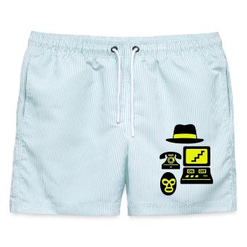 Strange Icons - Männer Badeshorts - hellblau gestreift - Vorne - AI Model Male 178 light (178cm)